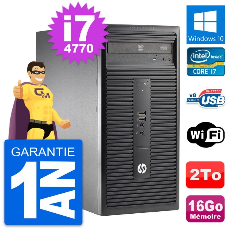 HP 280 G1 MT Desktop PC - Intel Core i7-4770, 16GB RAM, 2TB HDD, Windows 10, WiFi