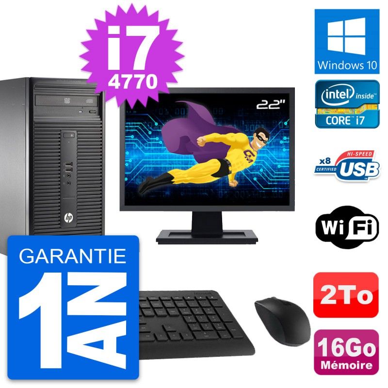 HP 280 G1 MT Desktop PC - 22" Screen, Core i7-4770, 16GB RAM, 2TB Hard Drive, Windows 10, WiFi