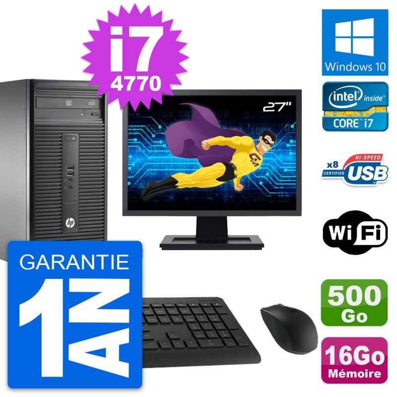 HP 280 G1 Desktop PC - 27" Screen, Intel i7-4770, 16GB RAM, 500GB HDD, Windows 10, WiFi