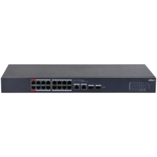 Dahua DH-CS4218-16ET-190 Cloud Managed Switch - 2x 10/100 (High PoE) + 14x 10/100 (PoE) + 2x 10/100/1000 (uplink) + 2x Gigabit SFP (uplink)