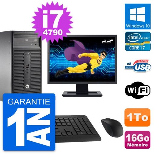 PC de escritorio HP 280 G1 MT - Pantalla de 22', Procesador Intel Core i7-4790, 16GB RAM, 1TB Almacenamiento, Windows 10