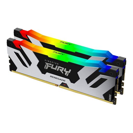 Kit Kingston FURY Renegade RGB DDR5 de 48 GB (2 x 24 GB), DIMM 288 pines, 7200 MTs/PC5-57600, CL38, 1.1 V, sin búfer, ECC integrado, plata/negra