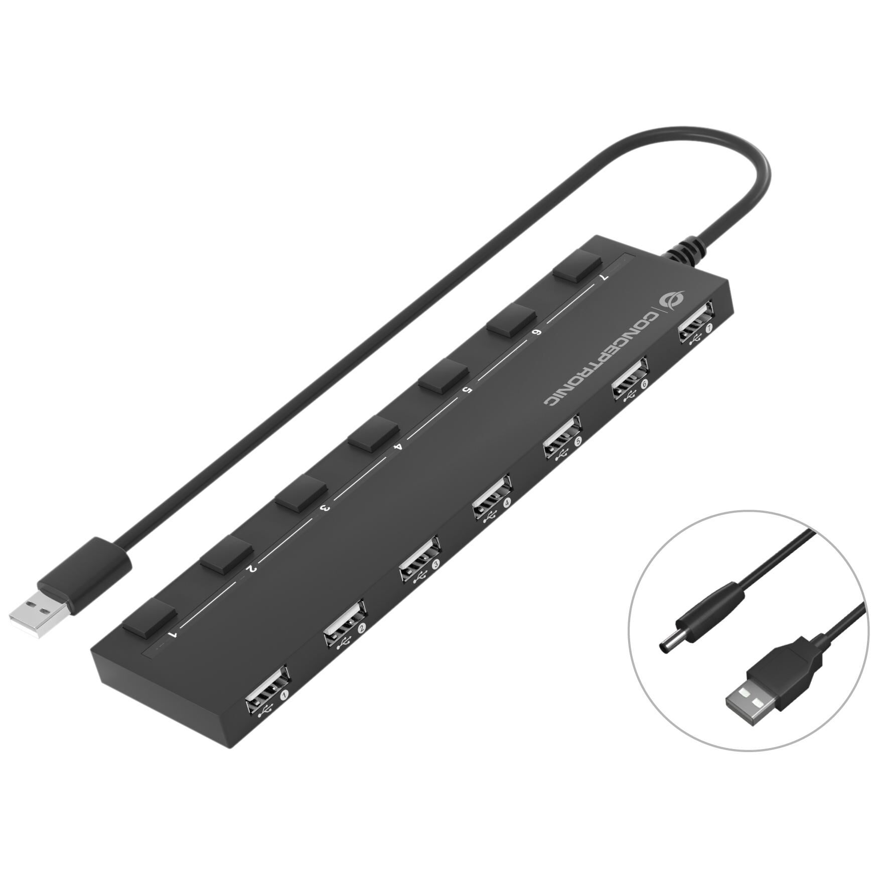 Conceptronic HUBBIES08B USB 2.0 Hub & Connector - Black