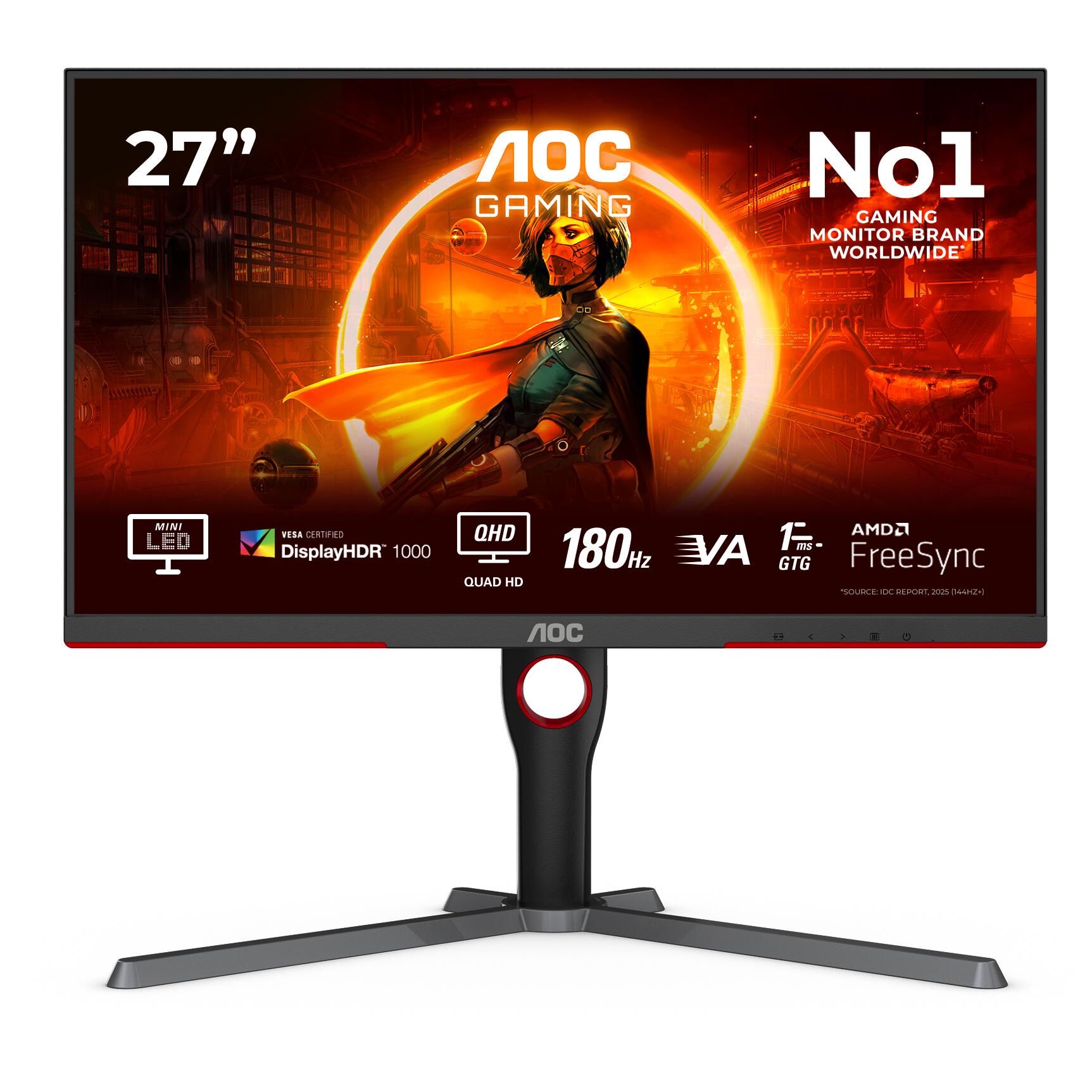 AOC Gaming Q27G3XMN/BK - Écran LED - jeux - 27" - 2560 x 1440 QHD @ 180 Hz - VA - 700 cd/m² - 4000:1 - DisplayHDR 1000 - 1 ms - HDMI, DisplayPort - noir