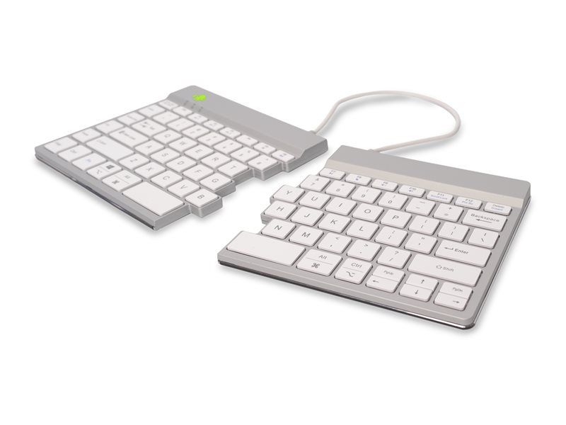 R-Go Ergonomic Split Keyboard - Wireless Bluetooth 5.0 QWERTY US Keyboard with Integrated Break Indicator - White