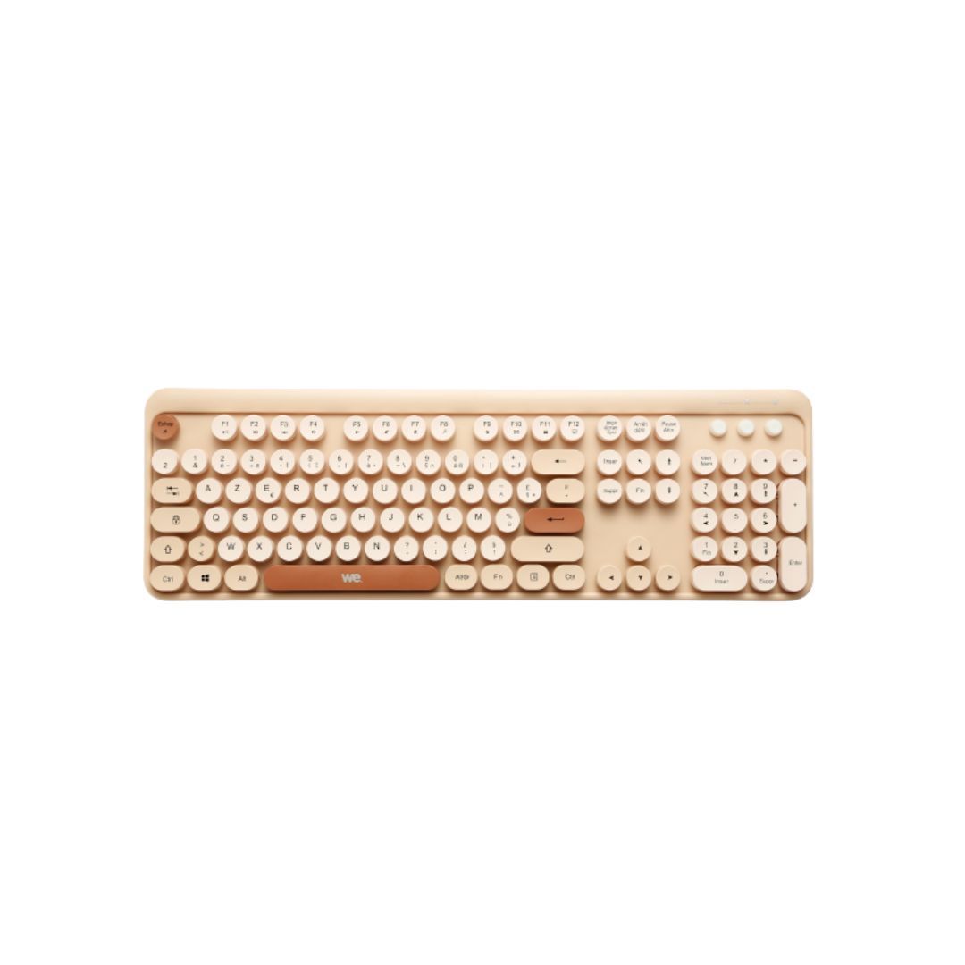 WE Connect WE POP Wireless Keyboard and Mouse Set - Retro Design - Full Size - 2.4GHz - Beige