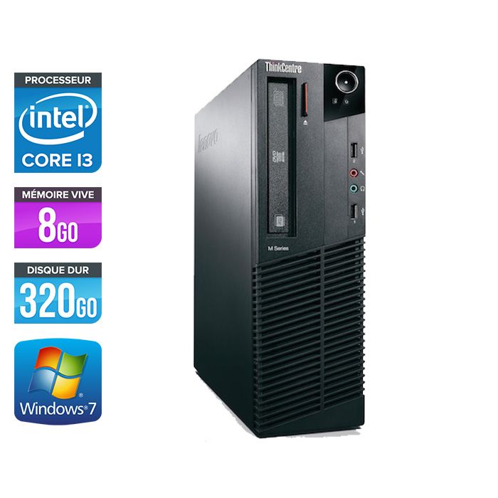Lenovo ThinkCentre M81 SFF - Intel Core i3-2100 / 3.10 GHz - 8GB RAM - 320GB HDD - DVDRW - Gigabit Ethernet - Windows 7 Pro
