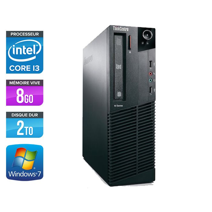 Lenovo ThinkCentre M81 SFF - Intel Core i3-2100 / 3.10 GHz - 8GB RAM - 2TB HDD - DVDRW - Gigabit Ethernet - Windows 7 Professional