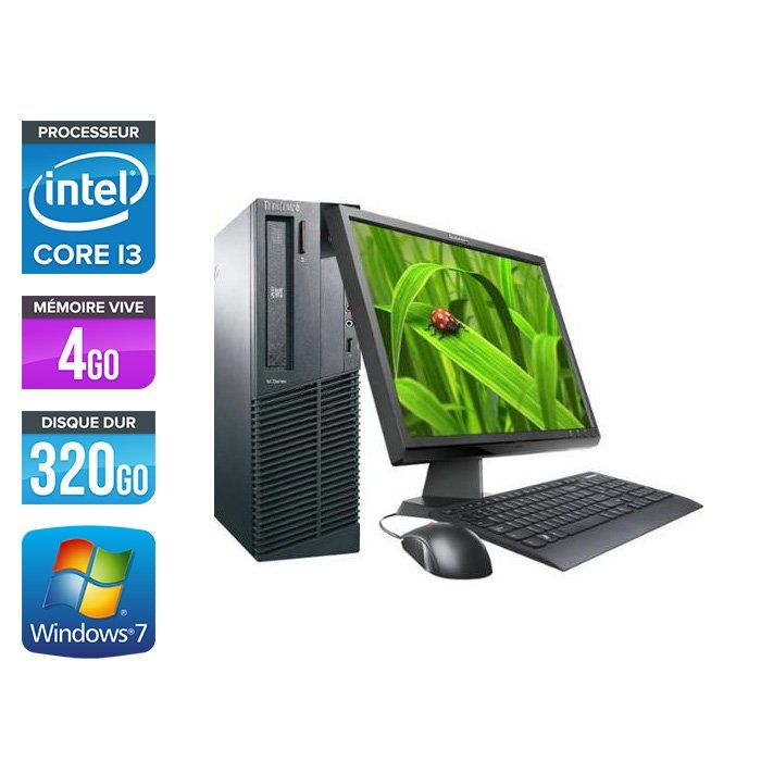 Lenovo ThinkCentre M81 SFF + 19" Monitor - Intel Core i3-2100 / 3.10 GHz - 4GB RAM - 320GB HDD - DVDRW - Gigabit Ethernet - Windows 7 Pro