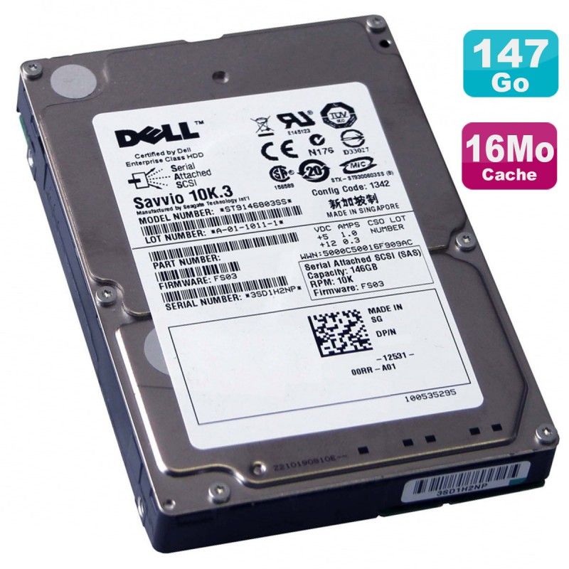 Disque dur interne Dell 2,5'' SAS 146 Go, ST9146803SS, 9FJ066-150, X160K