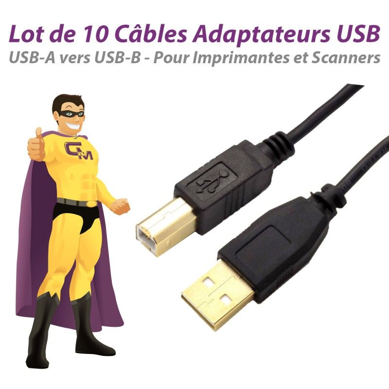 N.C. 10-Pack USB 2.0 A/B Cables (1.8m, Black)