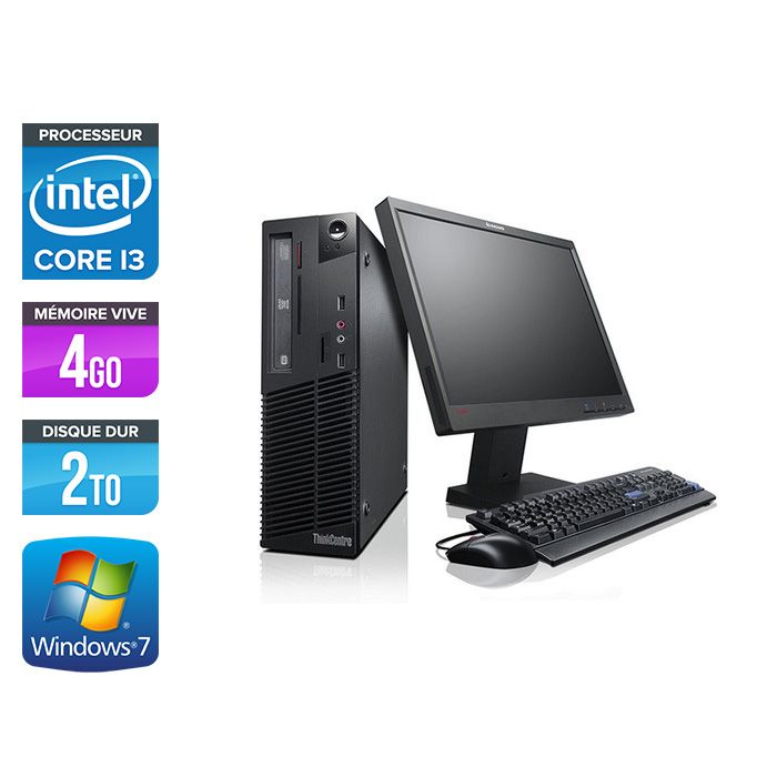 Lenovo ThinkCentre M81 SFF + 17" Monitor - Intel Core i3-2100 / 3.10 GHz - 4GB RAM - 2TB HDD - DVDRW - Gigabit Ethernet - Windows 7 Professional