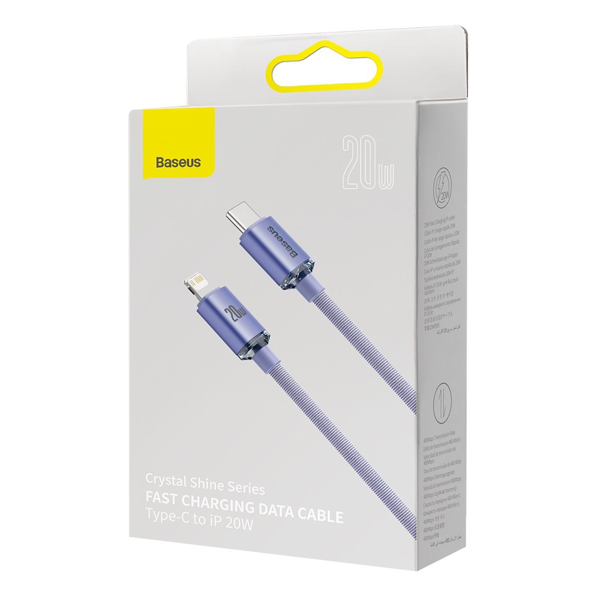 Cable de carga rápida Baseus Serie Crystal Shine 20W, 2m, Púrpura