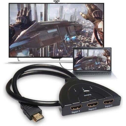 Hub divisor y conmutador 3 en 1 Vococal con adaptador HDMI automático y cable para TV de alta definición