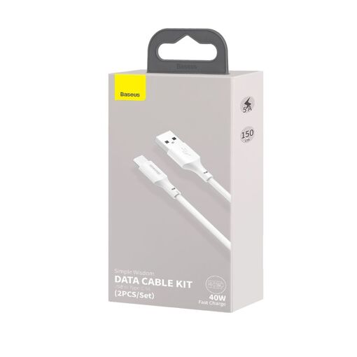Câble Baseus 5A Type-C, 1,5 m, Blanc (ensemble de 2 pièces)