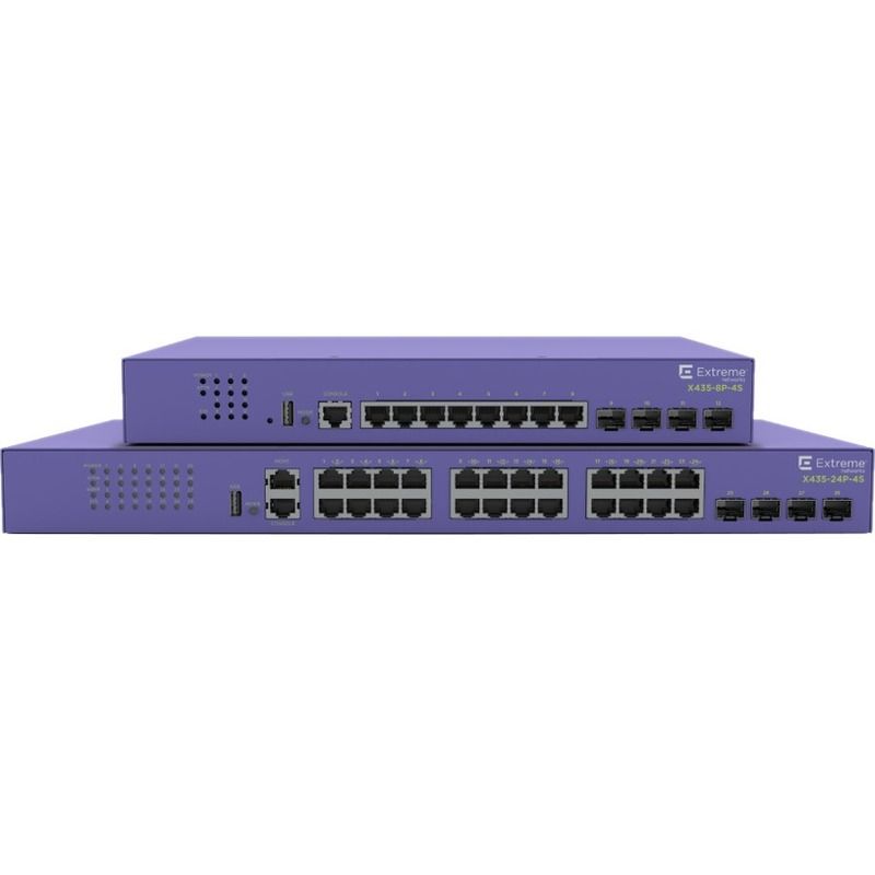 Conmutador Ethernet Gigabit gestionado Extreme X435 (10/100/1000) con conexión Ethernet y PoE, 1U, violeta