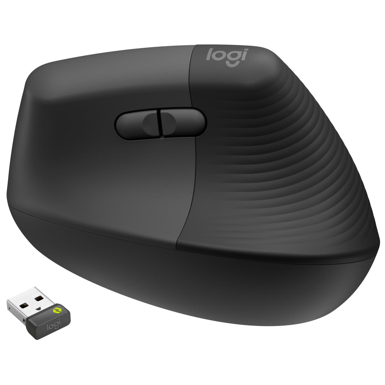 Logitech Lift Business Mouse - Vertical Ergonomic Mouse - 6 Buttons - Wireless - Bluetooth, 2.4GHz - Logitech Logi Bolt USB Receiver - Graphite