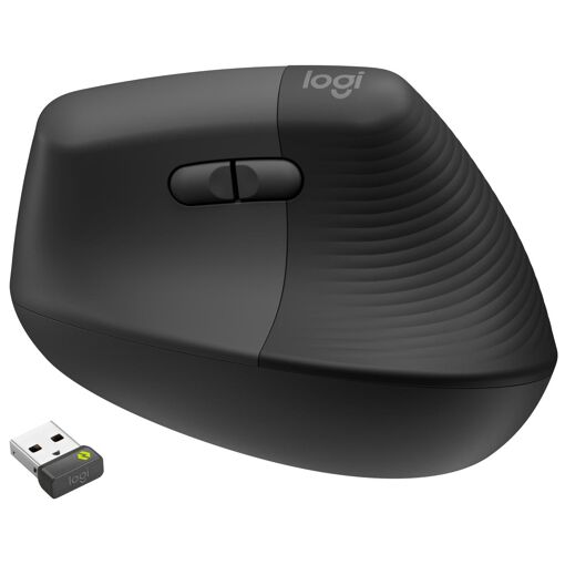 Ratón Logitech Lift para Negocios - Ratón ergonómico vertical - 6 botones - Inalámbrico - Bluetooth, 2.4 GHz - Receptor USB Logitech Logi Bolt - Grafit