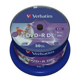 Verbatim 50x DVD+R DL - 8.5GB 8x Printable by Inkjet - Spindle