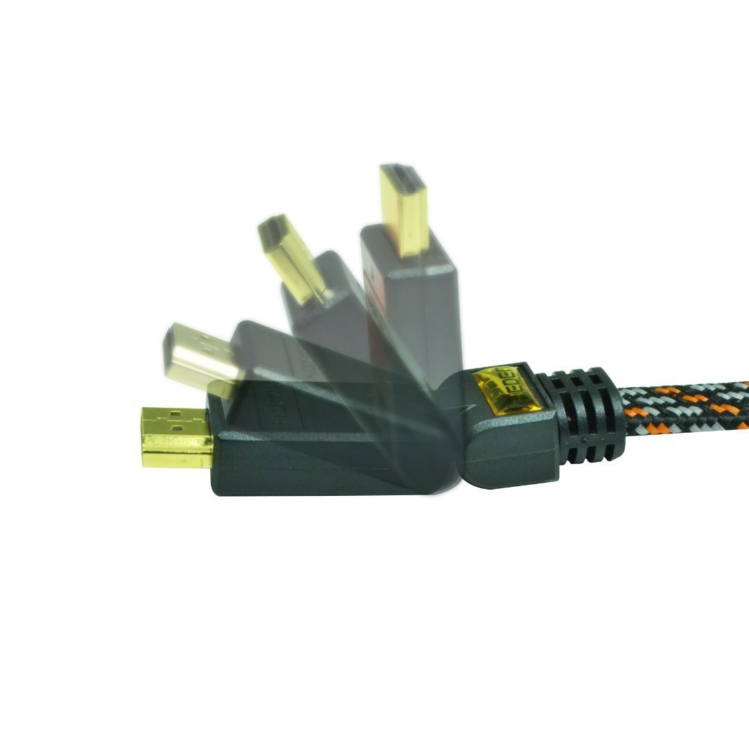 Heden HDMI 1.4 Cable, 3 Meter, Nylon Braided with Ethernet, One Fixed 90°C Angle, One Adjustable