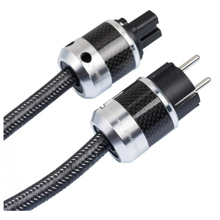 Câble d'alimentation NorStone - Braide textile noir et argenté - Prise Schuko et connecteur IEC-C15