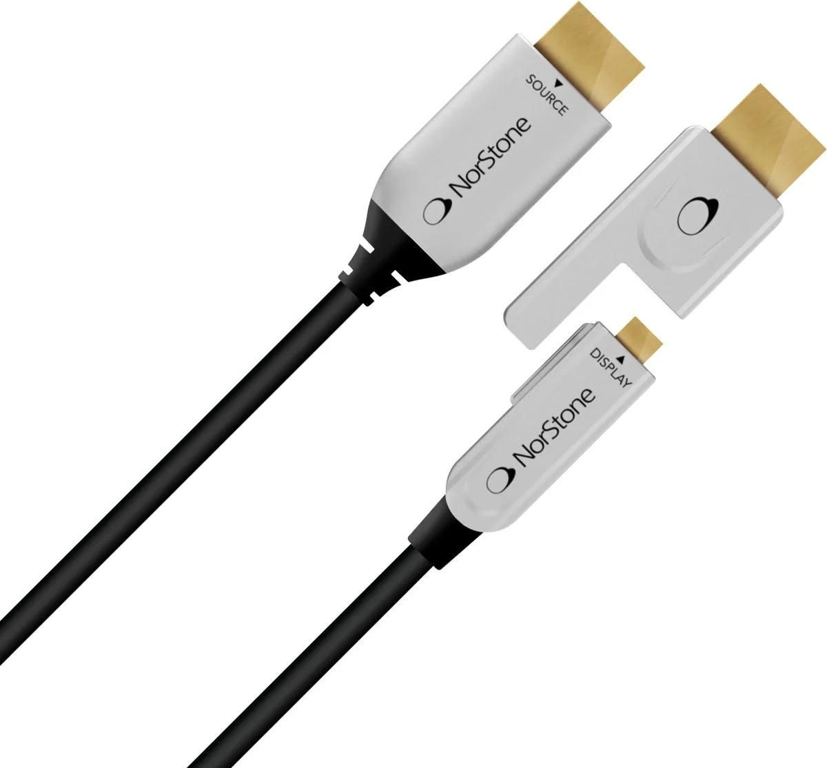 Cable de fibra óptica HDMI NorStone - HDMI 2.0 - Compatible con UHD 4K, Full HD, 3D, Audio 7.1 - Conector dorado - 15m