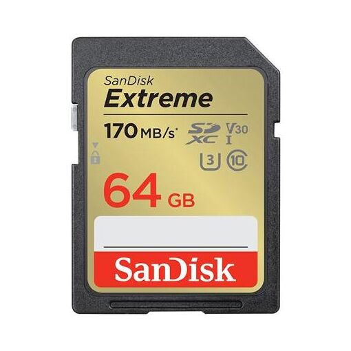 SanDisk Extreme Flash Memory Card - 64GB - V30 Video Class / UHS-I U3 / Class 10 - SDXC UHS-I