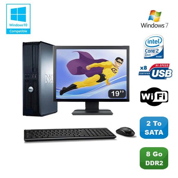 Dell Optiplex 760 DT Computer - Intel E8400, 8GB RAM, 2TB HDD, WiFi, Windows 7, 19" Screen