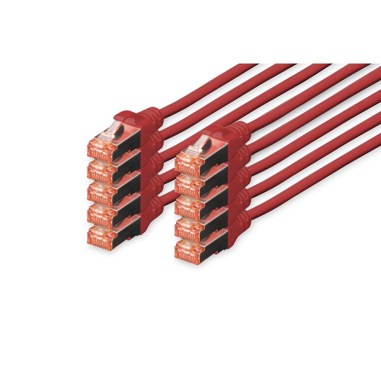 Digitus 10-Pack CAT 6 S/FTP Copper Cable, 25cm Red