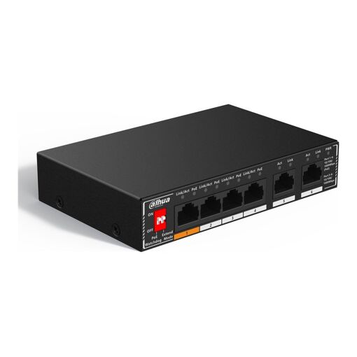 Dahua SG1006P - Switch - Unmanaged - 1x 10/100/1000 (High PoE) + 3x 10/100/1000 (PoE) + 2x 10/100/1000 (Uplink) - Desk & Wall Mountable - High PoE / PoE (60W)