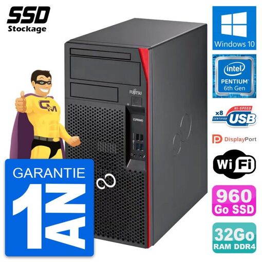 PC de escritorio Fujitsu Esprimo P557 MT - Procesador Intel Pentium G4400, 32GB de RAM, 960GB SSD, Windows 10