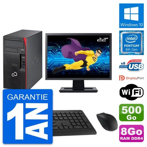 Fujitsu P557 22-Inch PC Tower - Intel G4400, 8GB RAM, 500GB Disk, Windows 10, WiFi