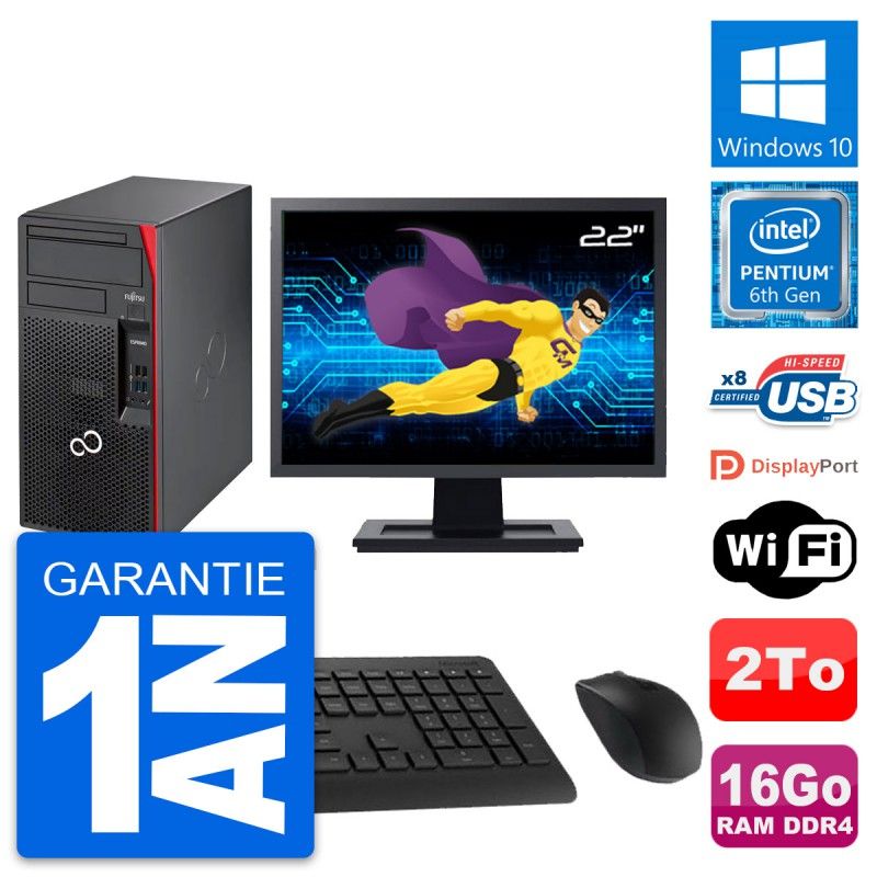 Fujitsu Esprimo P557 MT 22-inch PC - Intel Pentium G4400, 16GB RAM, 2TB HDD, Windows 10, WiFi