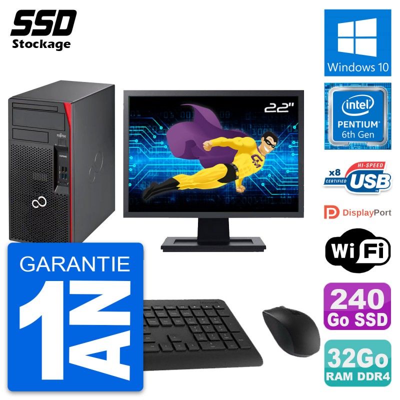 Fujitsu P557 MT Desktop Computer - 22' Screen, Intel G4400, 32GB RAM, 240GB SSD, Windows 10, WiFi