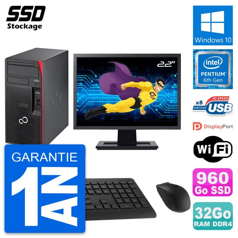 Fujitsu P557 MT 22-Inch PC Tower - Intel G4400, 32GB RAM, 960GB SSD, Windows 10, WiFi
