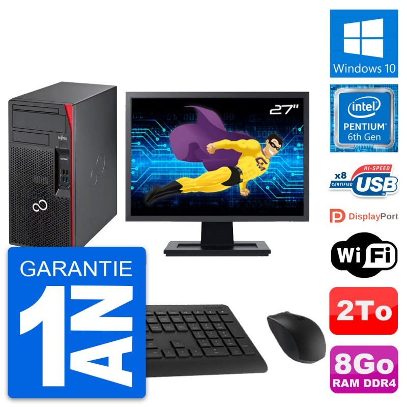 Fujitsu P557 MT Desktop Computer, 27" Screen, Intel G4400, 8GB RAM, 2TB HDD, Windows 10, WiFi