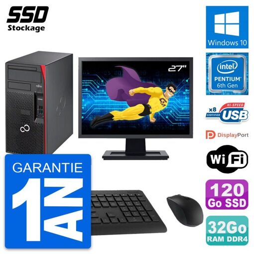 Fujitsu P557 MT 27-inch PC Tower - Intel G4400, 32GB RAM, 120GB SSD, Windows 10, WiFi