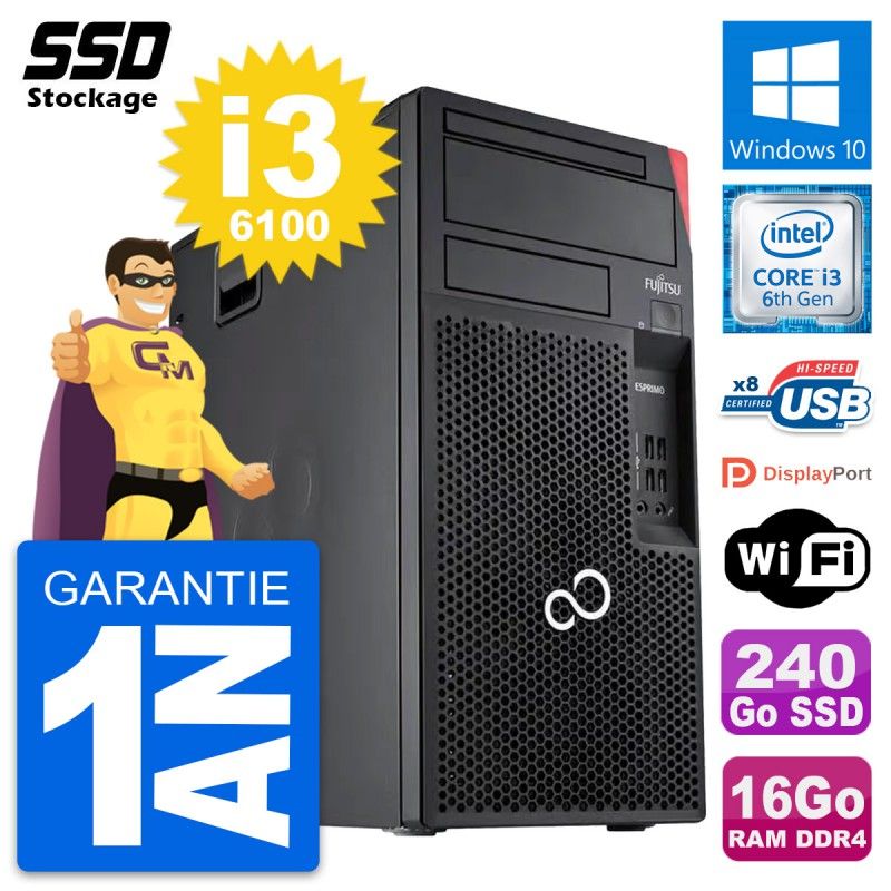 Fujitsu Esprimo P557 MT Desktop Computer - Intel i3-6100, 16GB RAM, 240GB SSD, Windows 10, WiFi