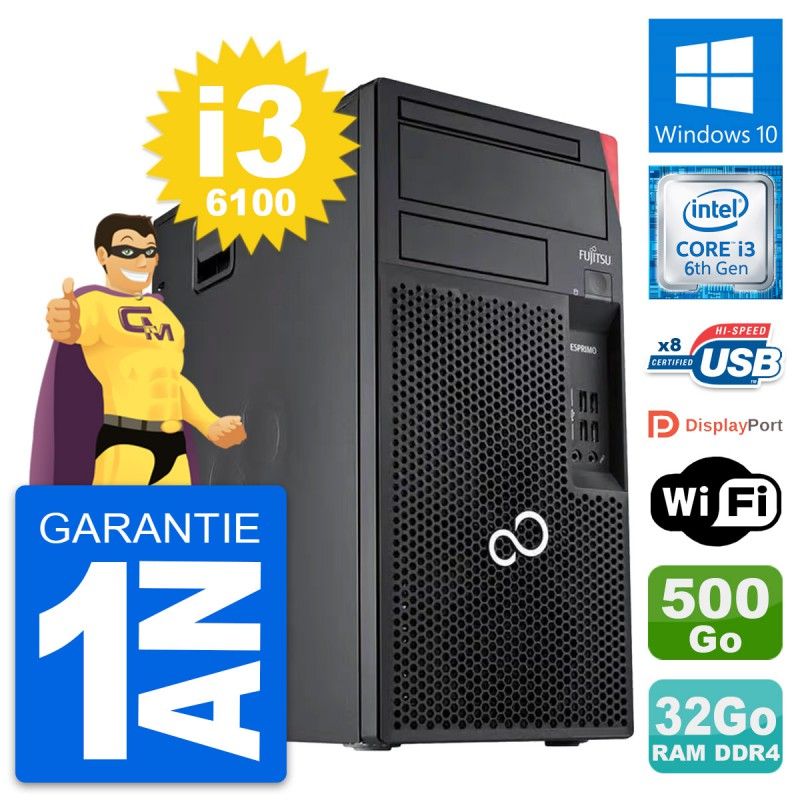 Fujitsu Esprimo P557 Desktop Computer - Intel i3-6100, 32GB RAM, 500GB HDD, Windows 10, WiFi