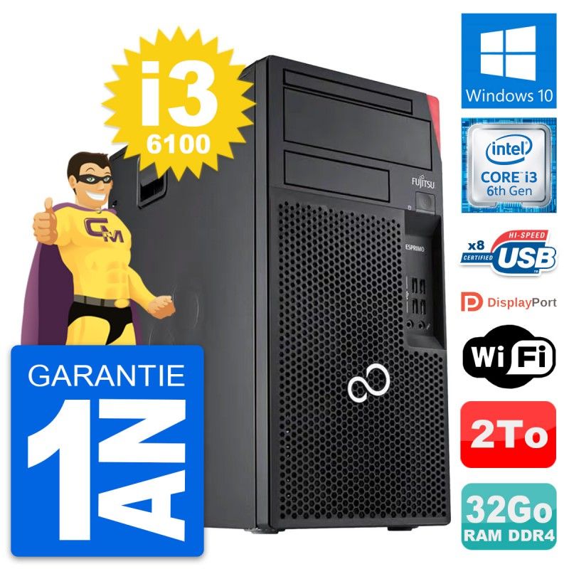 Fujitsu Esprimo P557 MT Core i3-6100 32GB RAM 2TB HDD Windows 10 Wifi Desktop Computer