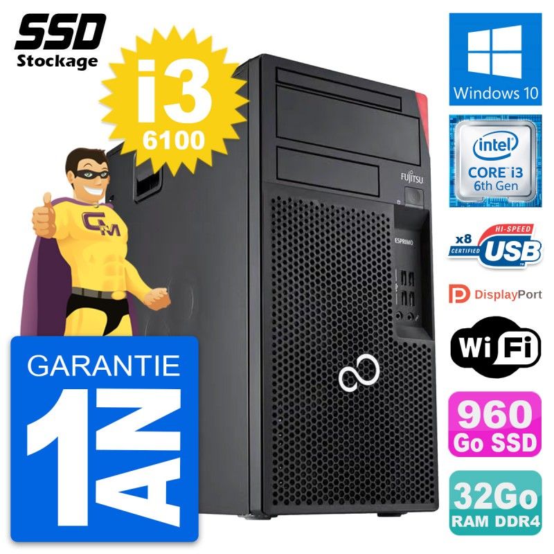 Fujitsu Esprimo P557 MT Desktop PC - Intel i3-6100, 32GB RAM, 960GB SSD, Windows 10, WiFi