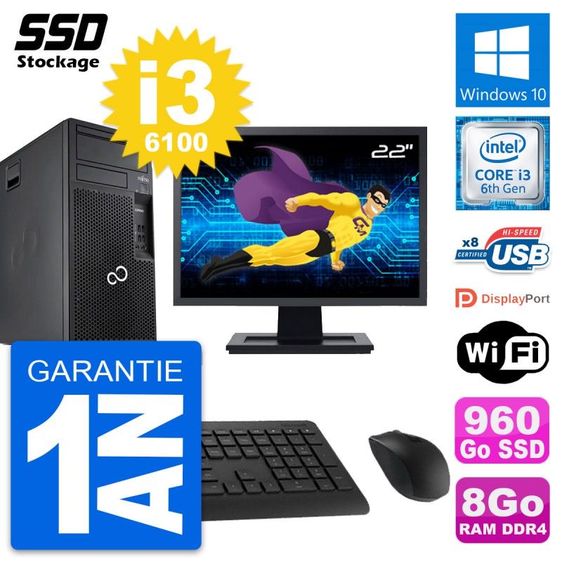 Fujitsu P557 MT 22-Inch PC - Core i3, 8GB RAM, 960GB SSD, Windows 10, Wifi