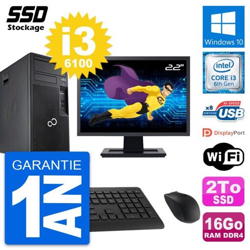 Fujitsu P557 MT 22-Inch PC Tower - Intel i3-6100, 16GB RAM, 2TB SSD, Windows 10, WiFi