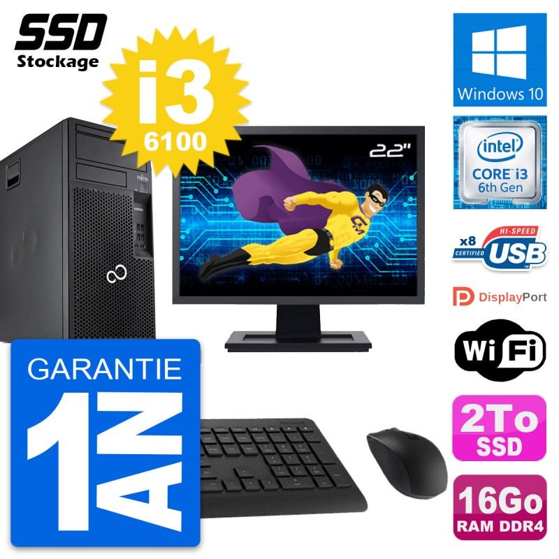 Fujitsu P557 MT 22-Inch PC Tower - Intel i3-6100, 16GB RAM, 2TB SSD, Windows 10, WiFi