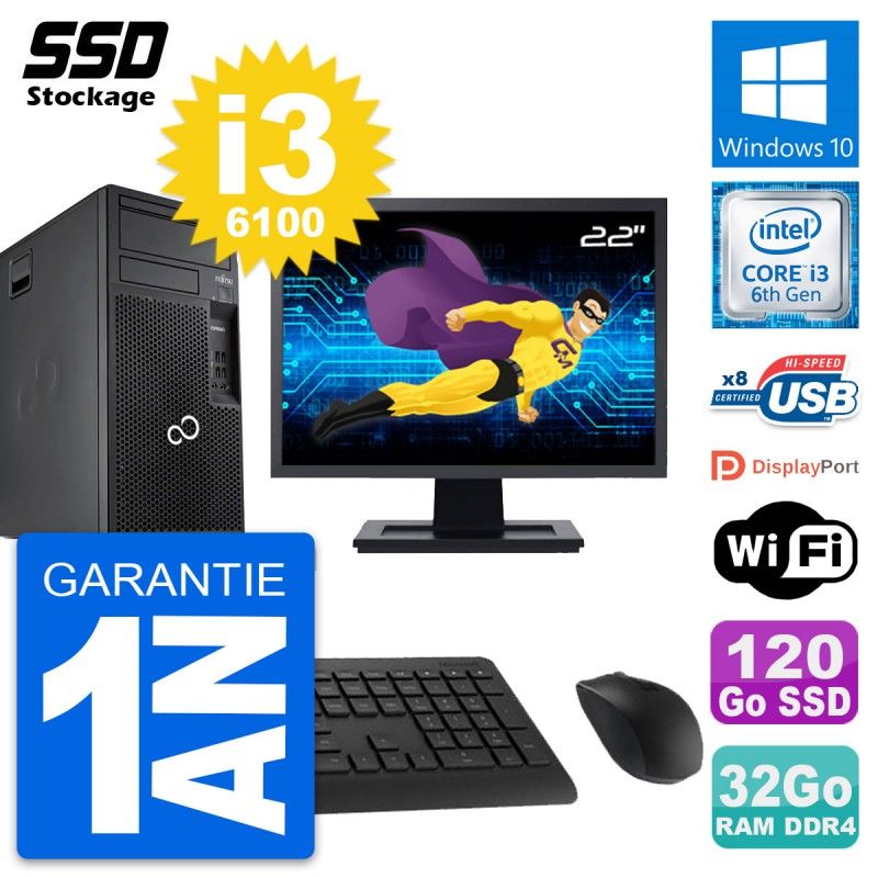 Fujitsu P557 22-inch All-in-One PC - Intel i3-6100, 32GB RAM, 120GB SSD