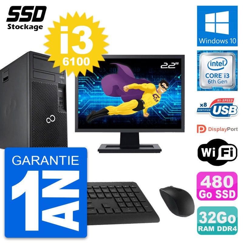 Fujitsu P557 22-Inch All-in-One PC - Intel i3-6100, 32GB RAM, 480GB SSD