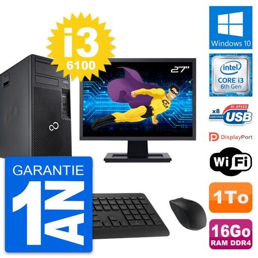 Torre Fujitsu P557 - Pantalla de 27', i3-6100, 16GB RAM, 1TB HDD, Windows 10, WiFi