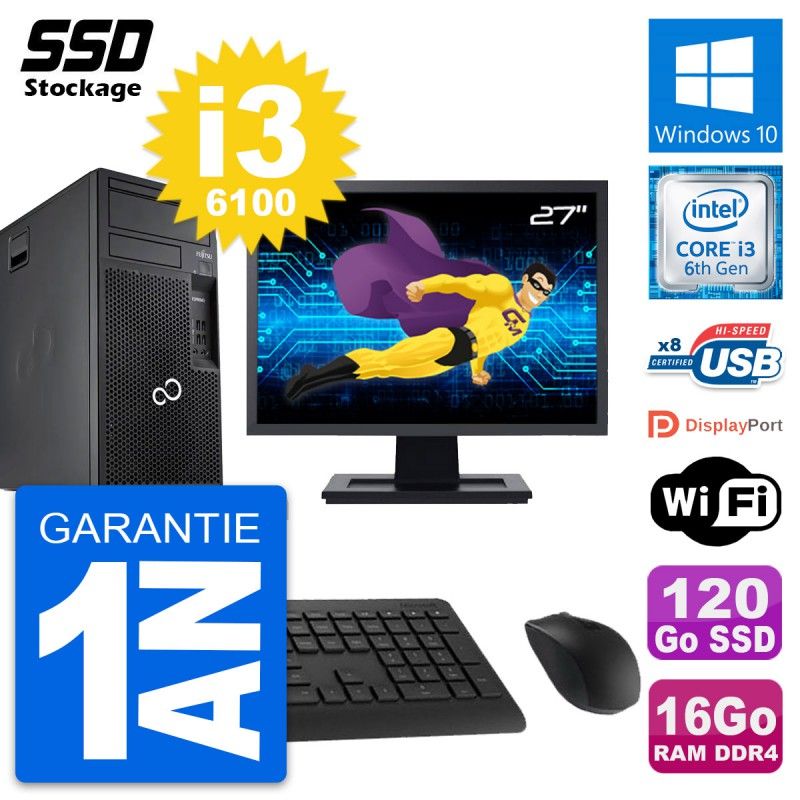 Fujitsu P557 27-Inch PC Tower - Intel i3-6100, 16GB RAM, 120GB SSD, Windows 10, WiFi