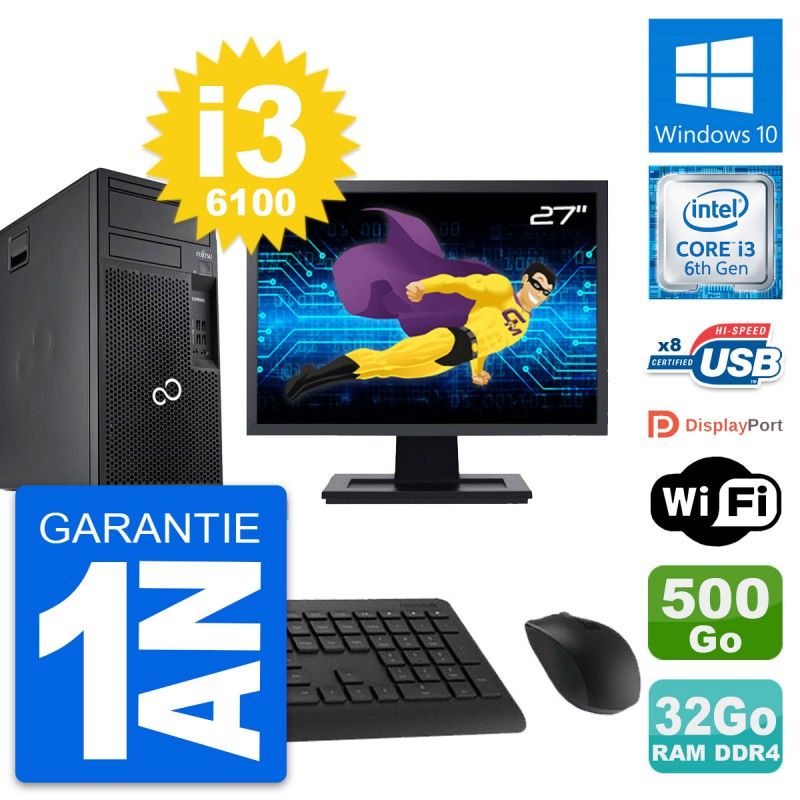 Fujitsu P557 MT 27-Inch PC - i3-6100, 32GB RAM, 500GB HDD, Windows 10, Wifi