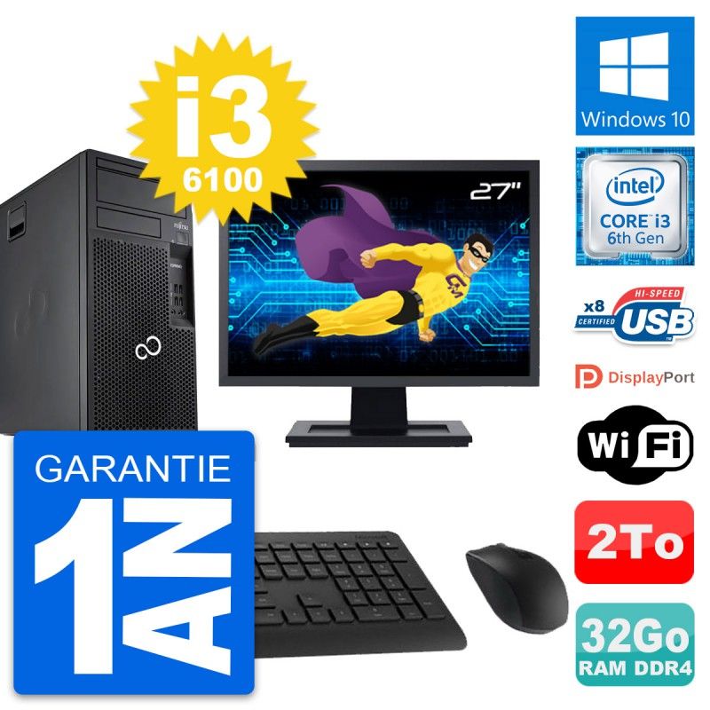 Fujitsu P557 27-Inch PC Tower - i3-6100, 32GB RAM, 2TB HDD, Windows 10, WiFi